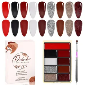Solid Gel Nail Polish Set, Red dust 9 Colors Gel Polish Manicure Palette Set Red Black Glitter Gold Tiny Solid Cream Nail Gel Polish for Salon DIY with Pro Nail Brush
