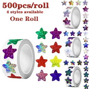 500pcs/Roll Sparkly Laser Star Stickers, Glittery Star Stickers, 1 Inch Colorful Gold Foil Star Stickers, Ideal for Behavior Charts, Student Rewards, Creative Crafts, Home and Teacher Supplies, Planners and Classroom Use