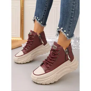 Women's Fashionable Lace Up Front Platform Ankle Boots, Casual Comfortable Warm Boots for Daily Wear, Female All-match Shoes for Daily Wear