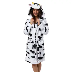 Party Hoot Adult Hooded Cow Robe for Women - Long Sleeve Homewear Dress Loungewear long sleeve girly night wrap lounge Gowns Homewear Nightwear Womenswear