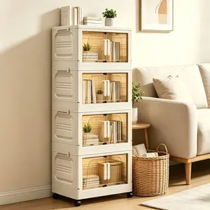 3/4/5/6-Tier Collapsible Multifunctional Storage Bins, Clear Plastic Open Top Storage Box, Space-saving Organizer with Silent Universal Wheel, Tool-free Easy Installation, Sturdy Multi-purpose Organizer for Bedroom, Dormitory, Garment & Wardrobe Storage
