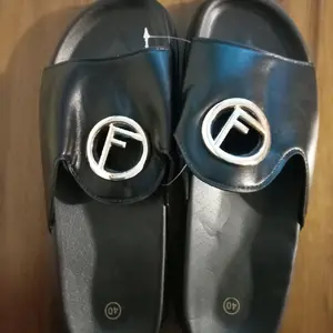 White Leather Slides with Gold Logo Buckle Comfortable Summer Sandals for Women Size