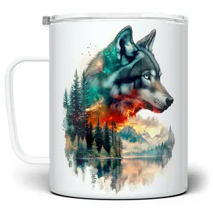 LOFTIPOP Nature Wolf Mug, Trees and Mountains Wolf Cup, Designed and Printed in the USA by Loftipop