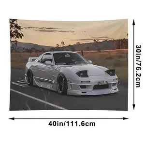 Car Tapestry White Jdm Car 240sx Jump Light Classic Wall Hanging Aesthetic Decoration For Bedroom Living Room Wall Art Tapestries Cotton Decorative