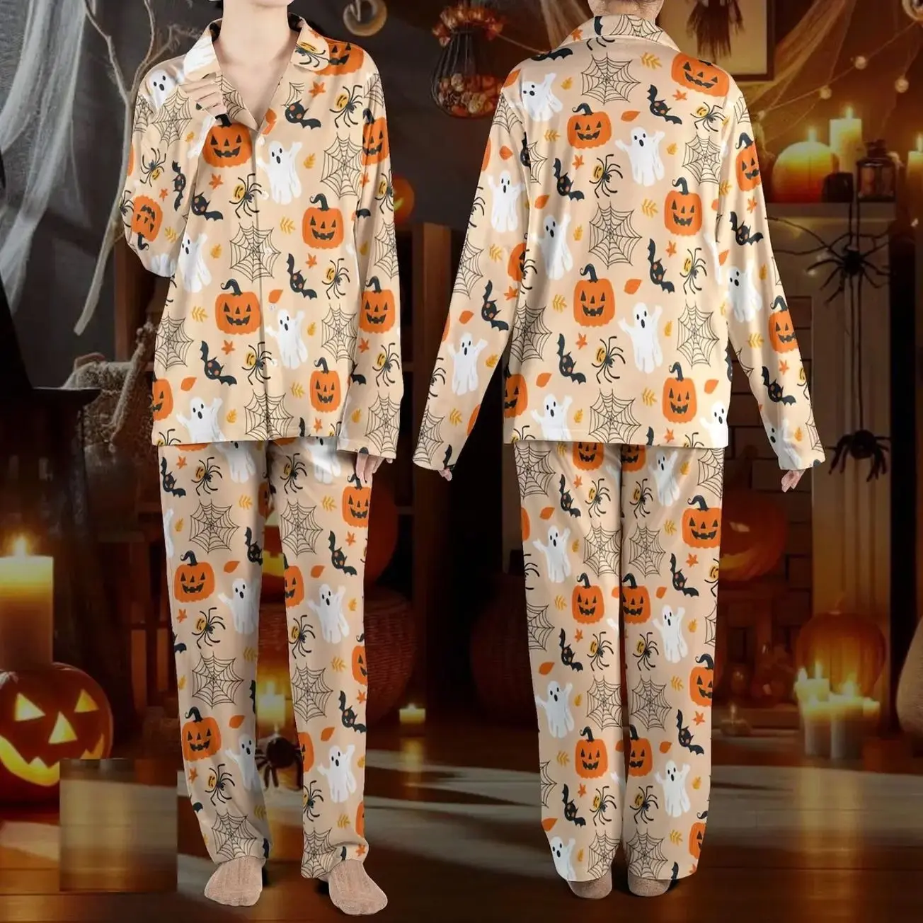 Halloween Pajama Set for Family – Cute Ghost Pumpkin Bat Spider Web Sleepwear – Spooky Fall Loungewear – Holiday Themed Matching PJs