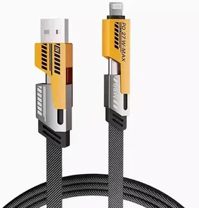 4-in-1 Fast Charging Cable, Universal Charging Cord, 65W Fast Charging, Durable Nylon-Braided Charger Cable Compatible with iPhone Mac iPad Android