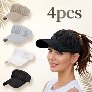 4-Piece Women's Open Top Sun Visor Hat Set Breathable Knit Ponytail Cap for Beach & Sports