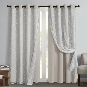 2-piece double-layer knitted wicker curtains, durable, heat-insulating, sound-insulating, thickened, cold-resistant, with metal rings, suitable for living rooms and bedrooms
