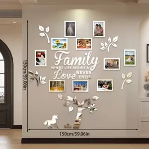 Set of 10 Puzzle Frame Tree with Acrylic Mirror Wall Stickers Wall Art Stickers Self Adhesive Photo Display Decals Room Decor Brighten Blank Walls Enhance Space Aesthetics