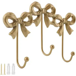 Bow Wall Hook, Wall Mounted Bow Coat Hooks, Decorative Iron Hook, Multifunctional Coat Hanger for Living Room Bathroom Bedroom(Color:)