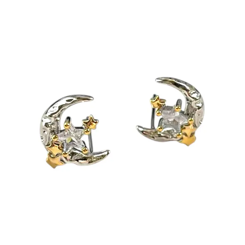 Stat and Moon Stud Earrings for Men Women Streetwear Punk Hip Hop Unisex Style