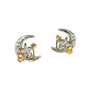 Stat and Moon Stud Earrings for Men Women Streetwear Punk Hip Hop Unisex Style