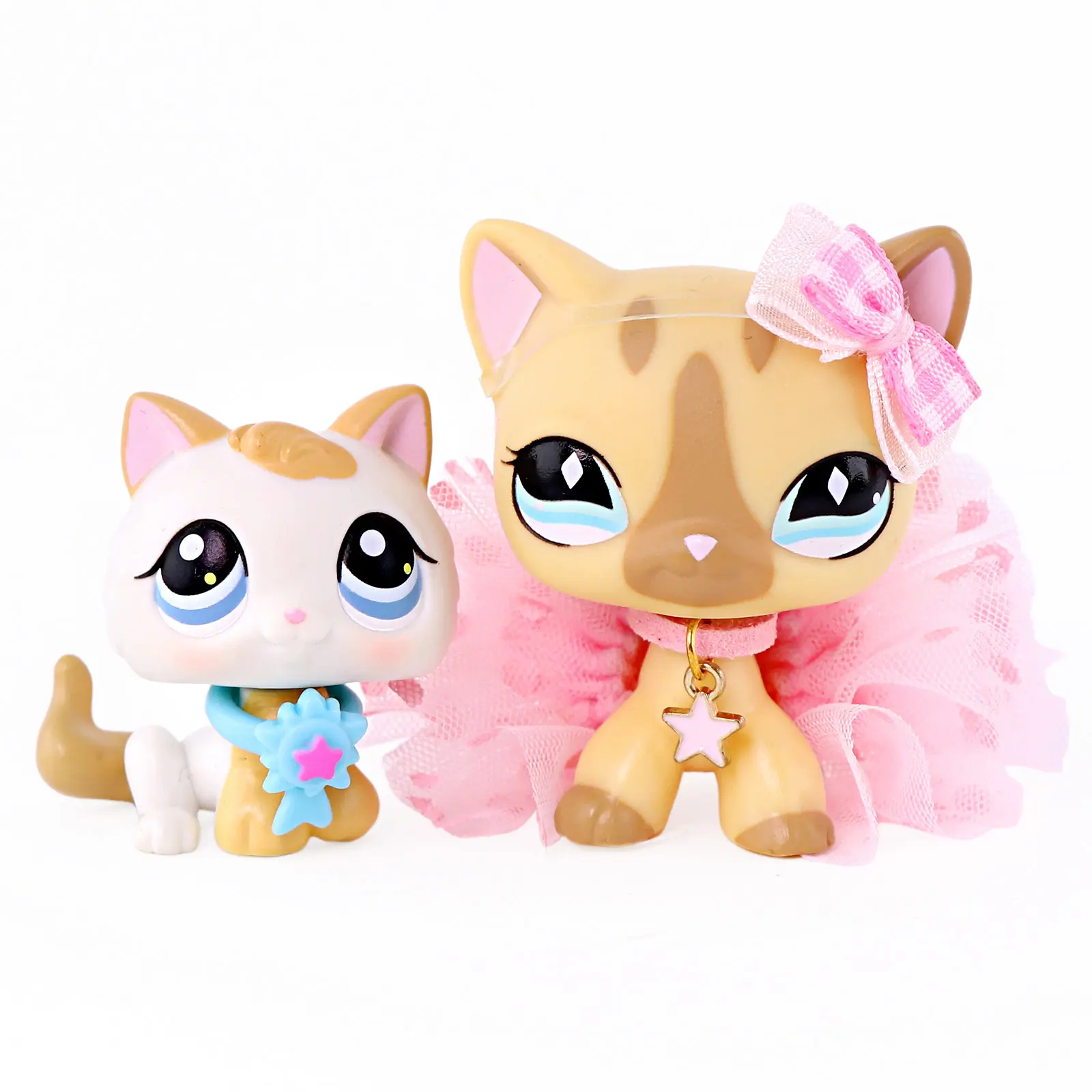 2 Pcs  Cute Mini Cat Figures Set, Small Kitten Plastic Figurines with Dress Up Accessories, Collectible Pet Animal Dolls for Decor & Pretend Play