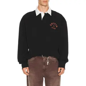 Calvin Klein Compact Rugby Long Sleeve Polo in Black Unisex