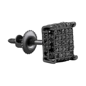 Dazzlingrock Collection 0.25 Carat Round Black Diamond Cube Unisex Screwback Stud Earring (1 Pc Only) in Black Plated 925 Sterling Silver