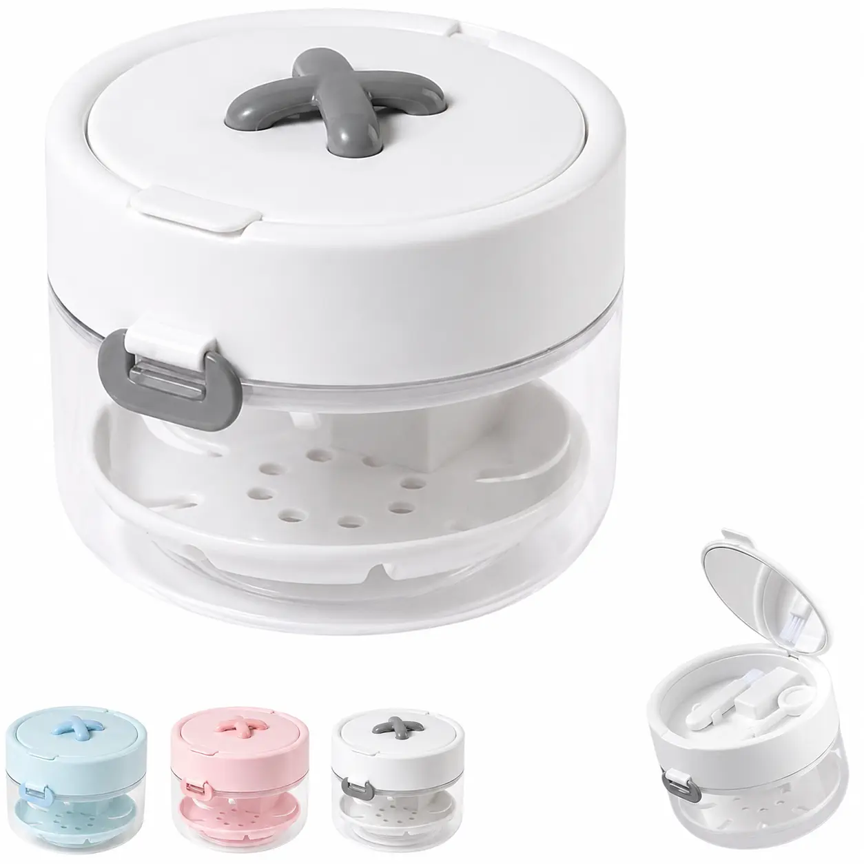 All-in-1 Retainer Mouth Guard Soak Container Box - Leakproof Denture Bath with Strainer, Brush, Pick Tool, Mirror for Oral Care