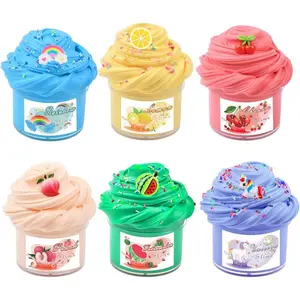 6 Pack Butter Slime Kit, DIY Scented Slime for Kids, Soft Stretchy and Non-Sticky, Blue/Red Slime with Peach and Watermelon Charms, School Exchange, Birthday/Valentine's Gift (6 * 60ml)