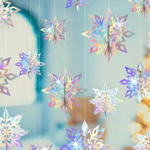 Christmas Hanging Snowflake Decor Set, 6/12 Pieces, 3D Rainbow Paper Snowflakes, Winter Wonderland, Christmas & Birthday Party Decoration