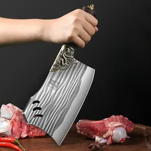 1pc Handcrafted Bone Chopping Knife with Stainless Steel Wood Handle, Meat Bone Cleaver, Ideal for Cutting Poultry and Large Bones, Perfect Butcher Knife for Home Kitchen