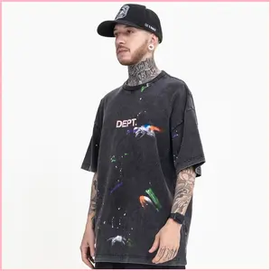 2026 Spring And Summer New Street Trendy Brand Colorful Hand-splashed Ink Vintage Loose Short-sleeved T-shirt For Men