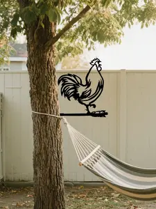 1pc Black Iron Farm Animal Silhouette Art - Fox And Rooster Outdoor Garden Decor, Rustic Fence Ornament, Cute Tree Stump Accent For Farmhouse Craft, Country Garden Party Decoration