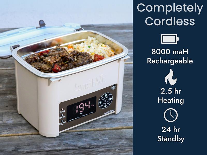LunchEAZE Core Cordless Heated Lunchbox – Battery-Powered, 4-Cup Capacity, 220°F Max, Automatic Scheduled Heating, Stainless Steel Container LunchEAZE Core Cordless Heated Lunchbox – Battery-Powered, 4-Cup Capacity, 220°F Max, Automatic Scheduled Heating, Stainless Steel Container