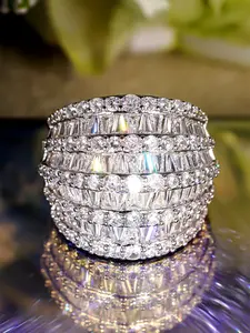 Women's Artificial Zircon Ring, Casual Copper Chain Design, Wedding Engagement Anniversary Party Jewelry Gift Accessory, Cubic Zirconia Rings, Stackable Rings, Stacking Rings, Double Layered Ring, Zirconia Inlaid