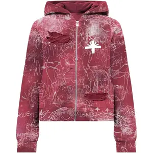 Vertabrae C7 Silo Sketch Graffiti Zip Up Hoodie Red