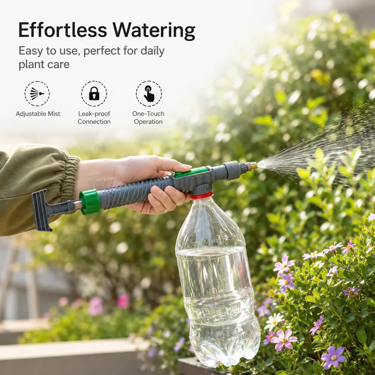 1 Count Manual Pressure Sprayer Nozzle, Adjustable Mist and Jet Mode Anti-slip Handle for Household and Garden Plant Watering