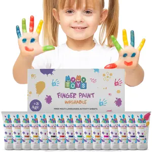MOMOTOYS Finger Paint for Toddlers – 16 Washable Colors + 16 Bonus Activity Books – Safe Mess-Free Toddler Paint Kit for Kids Ages 3+