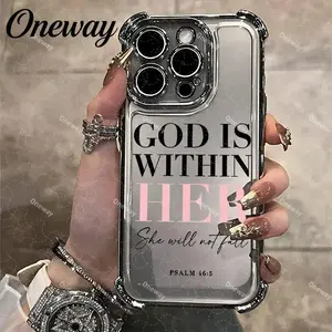 Pink Words Psalm Christian Quote Aesthetic Four-corner Thickened Mobile Phone Case for iPhone 17 Air 16 15 14 13 12 11 Pro Max Plus 16e border Electroplating with counter-fall Safety Cushion Compatible with
