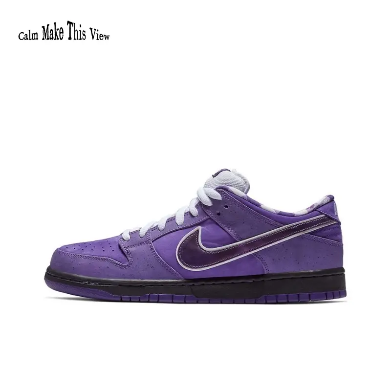 Violet Matte Suede Unisex Low Top Skate Sneakers Metallic Dark Purple Shiny Leather Logo White Fabric Laces Black Cushion EVA Midsole Solid Black Rubber Outsole Shock Absorbing Street Skating Lifestyle Athletic Shoes