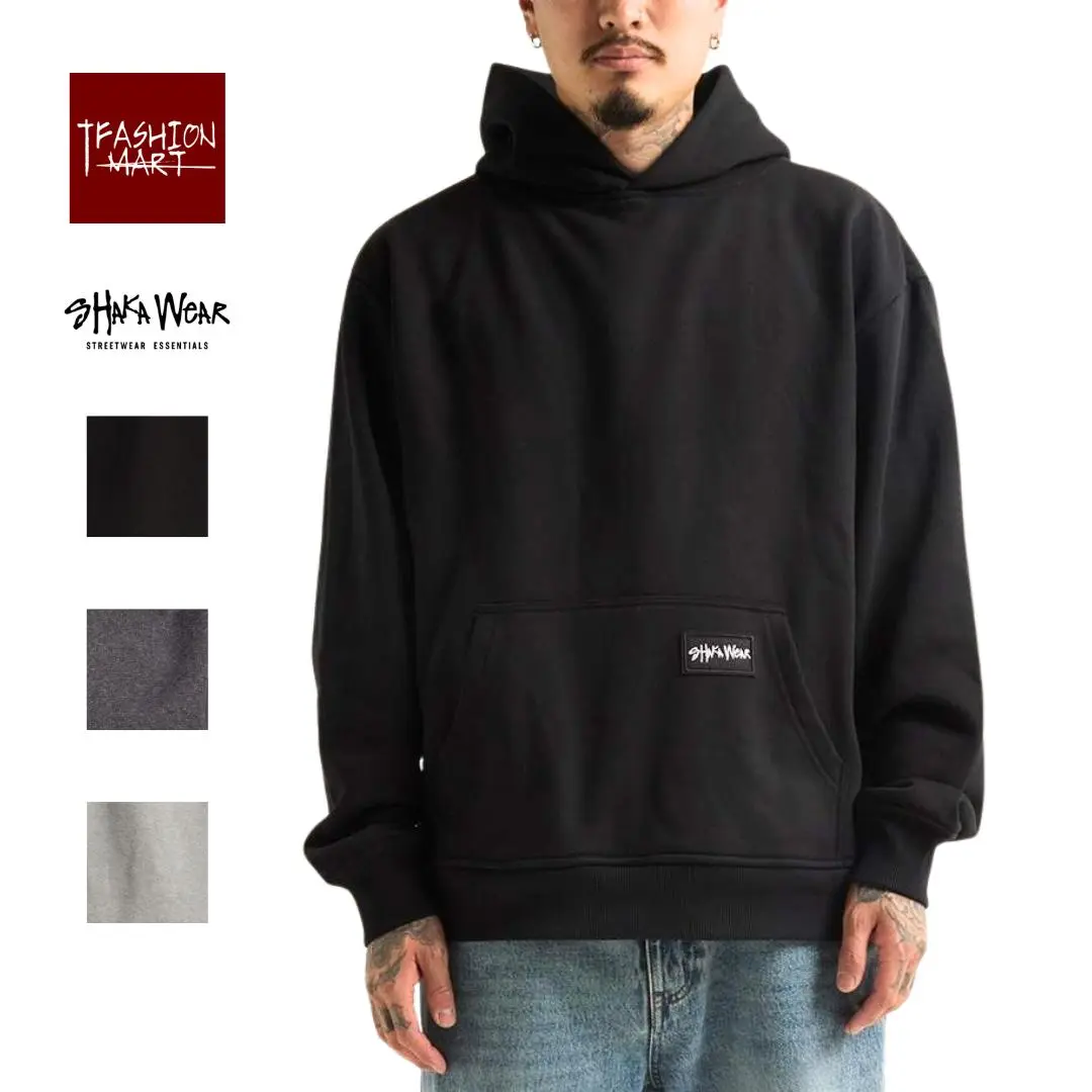 Shaka Wear Super Heavyweight Hoodie - Menswear Tops, 450gsm 60% Cotton 40% Poly, Medium Length, Long Sleeve, Pocket Logo Patch, Casual Day Uniform Streetwear Essential Sweatshirt