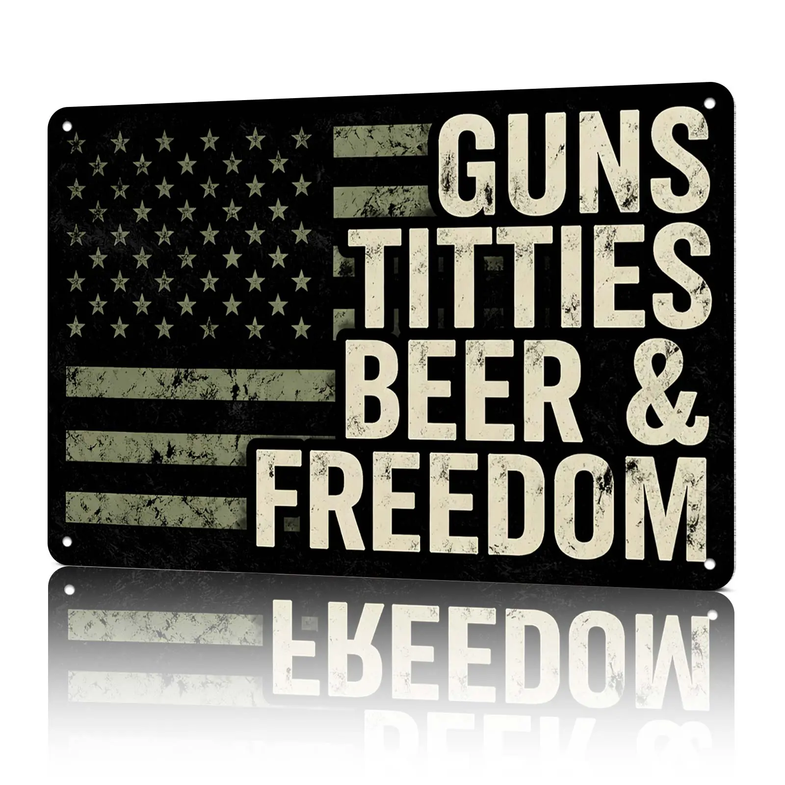 8x12 Inch Aluminum Metal Novelty Western-Themed Home Sign - Guns, Titties, Beer & Freedom American Flag Funny Patriotic Wall Decor for Man Cave, Garage - Retro Tin Gift for Gun Enthusiasts, Novelty Home Signs, Western-Themed Home Signs