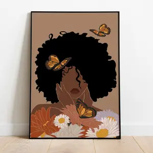 Flower Woman Art, Boho Wall Art, Black Woman Art, Fashion Print, Black Woman Art, Black Girl Art Print, Printable Art, Room Decor