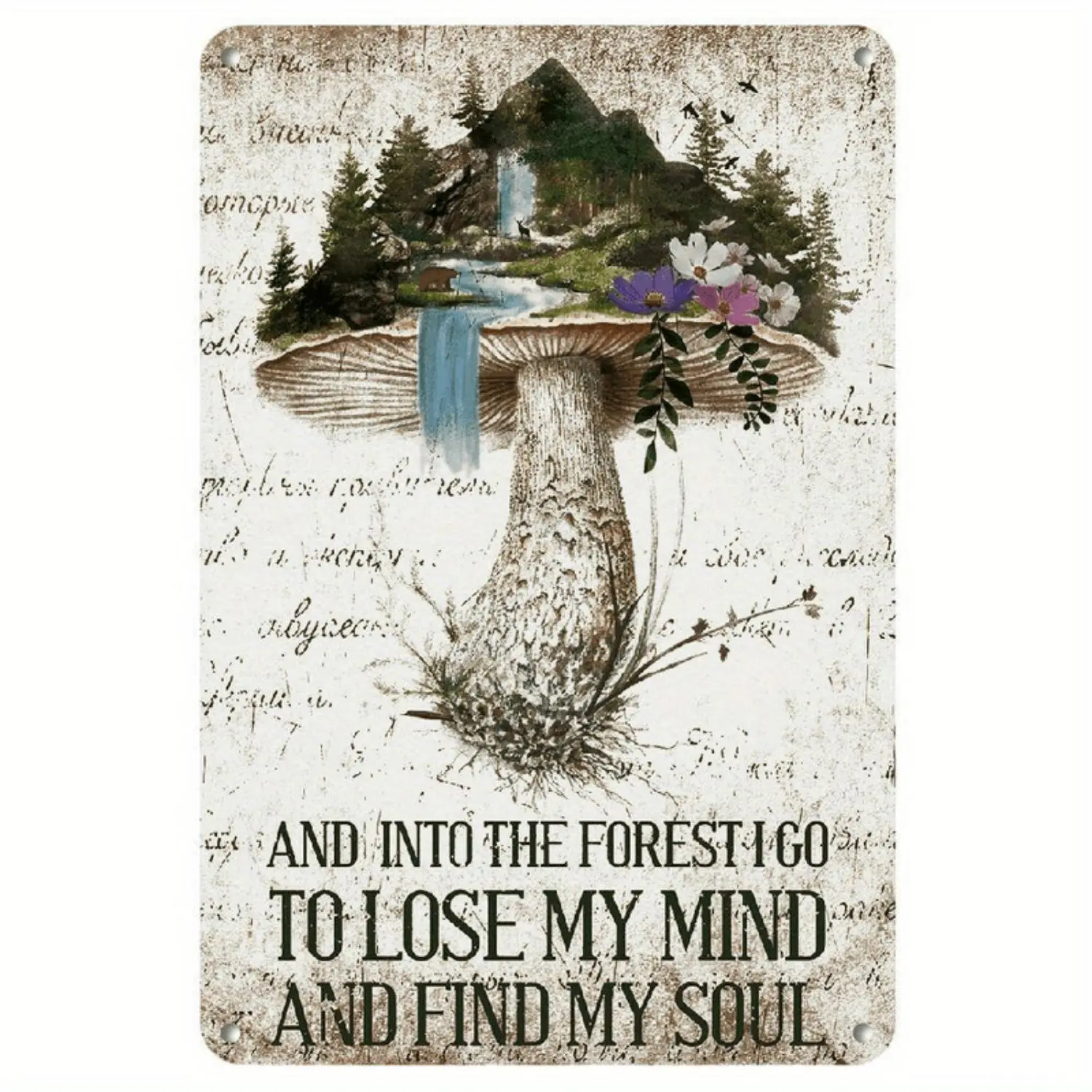 Vintage Colorful Mushroom Tin Art Print - Artistic Retro Distressed Waterproof Wall Art for Home Living Room, Kitchen Decor Supplies