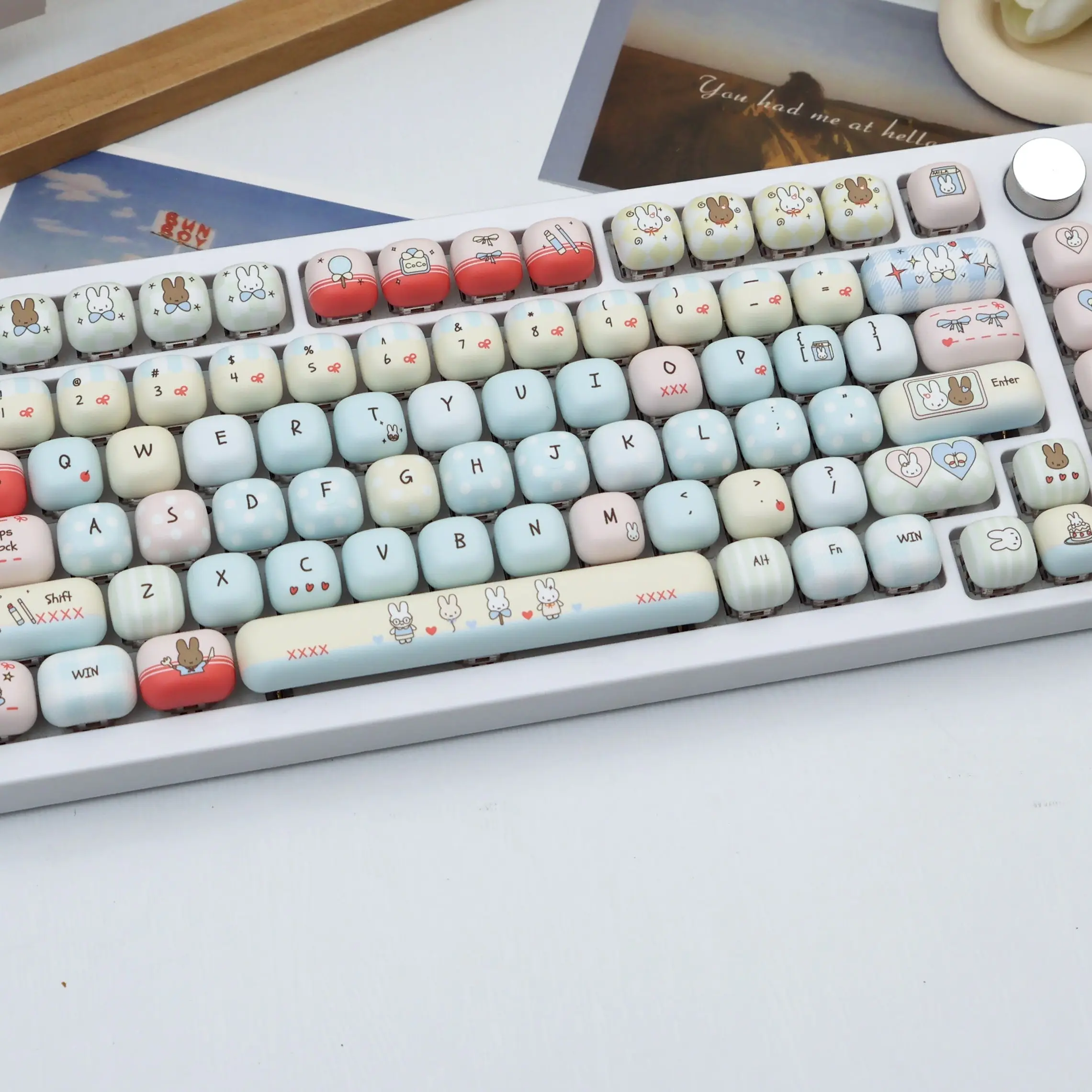 137 Key Cute Rabbit Theme Pbt Keycaps, Dye Sublimation Process, Mog Profile, Compatible with Mx Axis, for 61/64/68/87/96/104/108 Keyboards