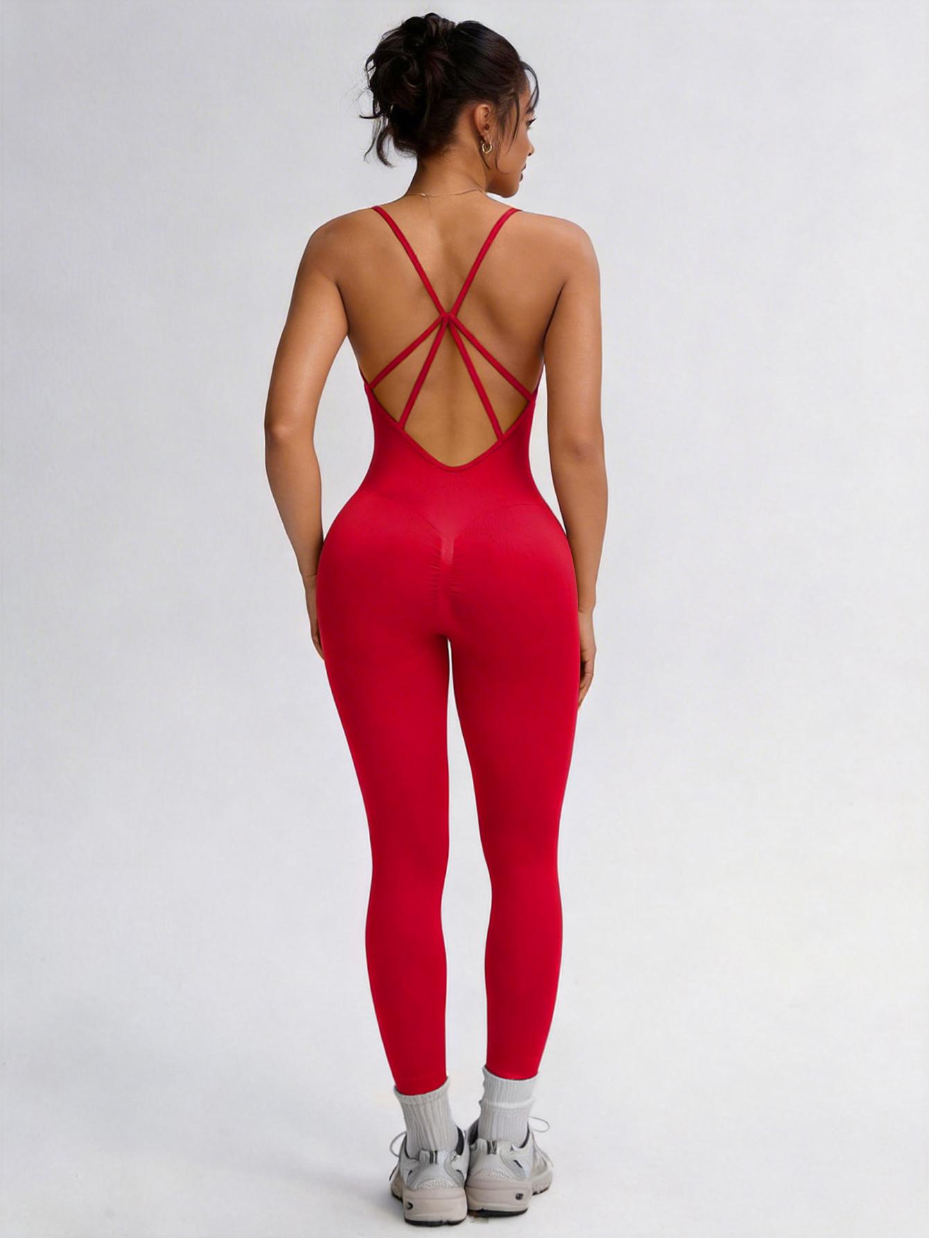 Women's Sexy Backless Cami Workout Jumpsuit Slim Fit Yoga Gym Fitness One Piece Outfit