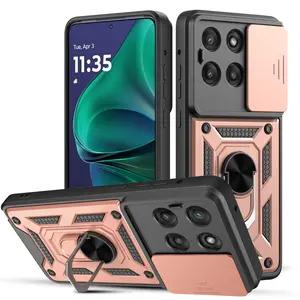 Moto G Stylus 5G 2026/2025 phone case, 6.7-inch, with built-in sliding camera lens cover + ring holder, heavy-duty shockproof full-coverage protective case, rose gold.