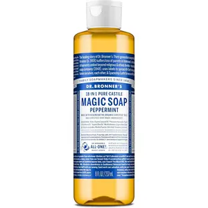 Dr. Bronner's Pure-Castile Magic Liquid Soap (Peppermint, 8 Ounce)- Made with Organic Oils, 18-in1 Uses: Face, Hair, Hand & Body Soap, Laundry, Pets- Concentrated, Vegan, Non-GMO