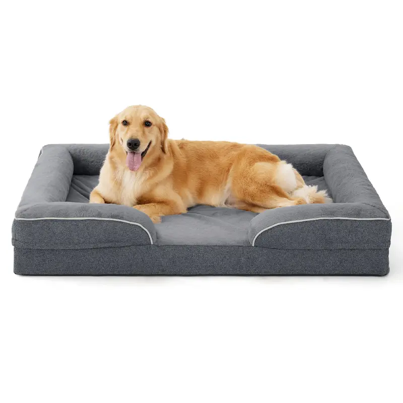 MADE 4 PETS Large Plain Contemporary Orthopedic Dog Bed - CertiPUR-US Certified Foam, OEKO-TEX 100 Fur, Soft Faux Fur Wrap, Waterproof Liner, Zip-Off Wash Cover, Non-Slip Grip, 4-Side Neck Cradle, Cushions Joints & Muscles, Eases Joint Pain, Kennel Use