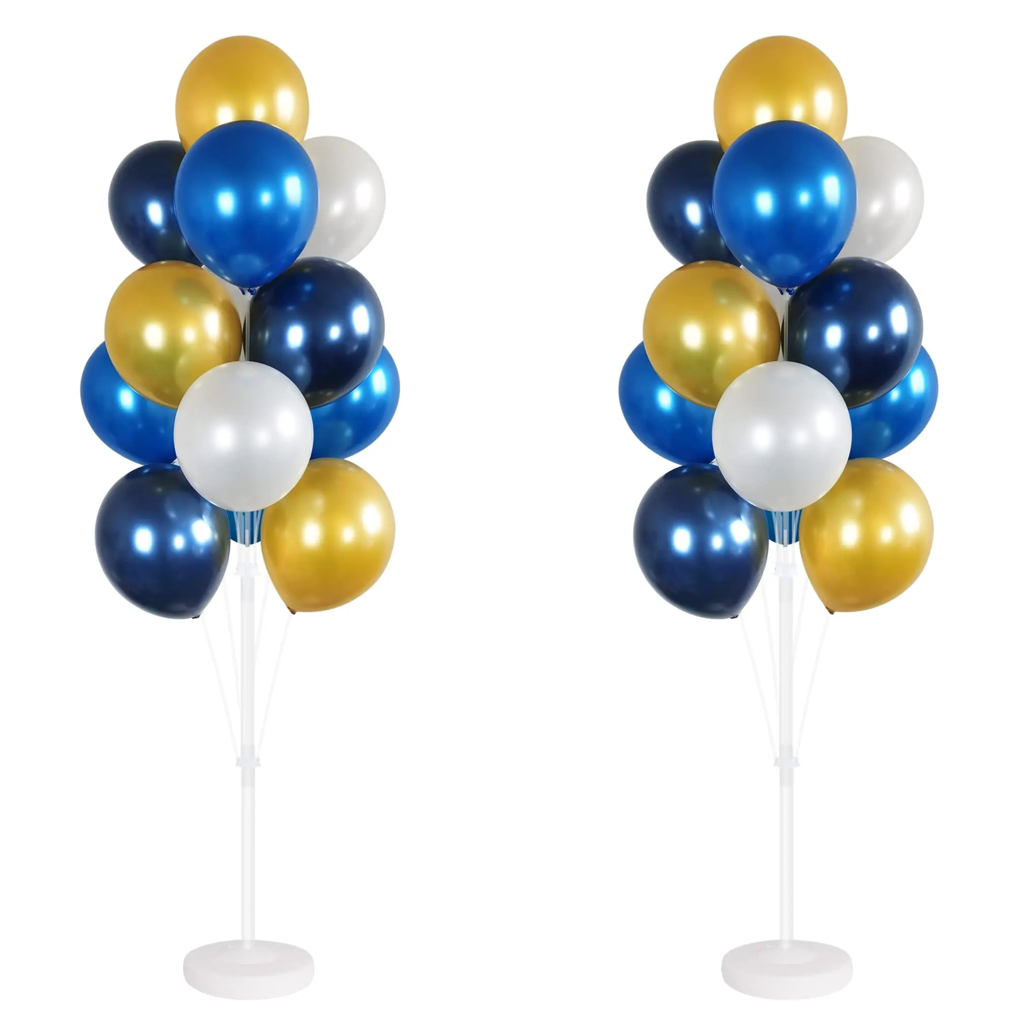 Balloon Column Kit Set Of 2 With Balloons Included - Tower Stand  Base And Pole Backdrop Decoration For Wedding Shower Birthday Party Or Bachelorette Parties (gold Blue White)