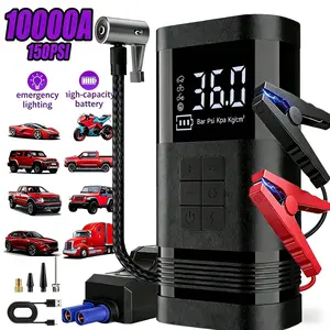 10000A Portable Car Jump Starter with Air Compressor, Designed for 12V Car Batteries, Flashlight with Three Modes, Digital Display, USB Power Bank, 7.5gal Gasoline/Diesel Engines, High-temperature Environments