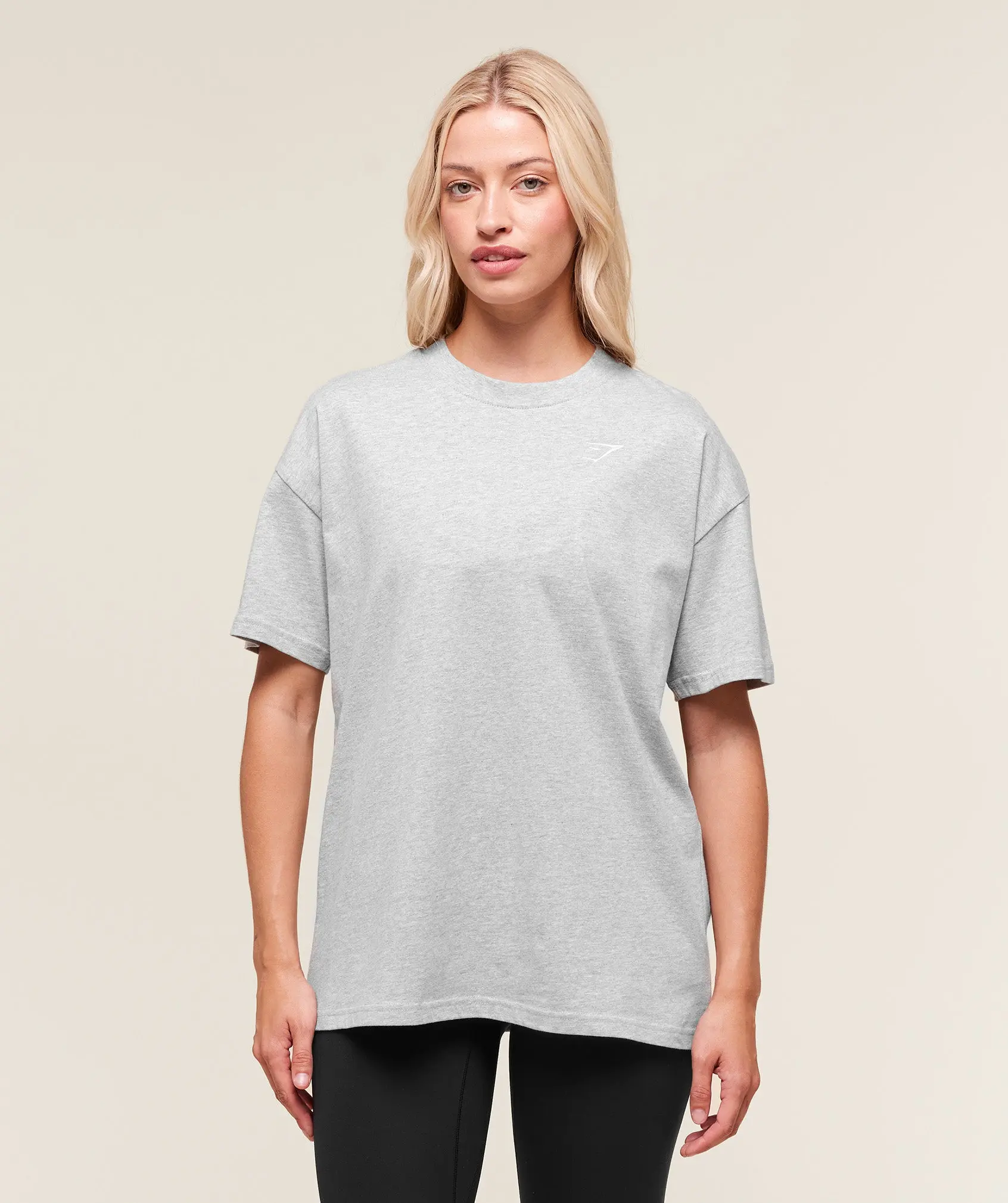 Gymshark Training Oversized T-Shirt – Light Grey Marl Cotton Gym Tee, Relaxed Workout Fit