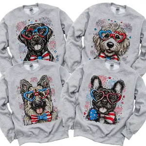 Patriotic Pups: 4th of July Dog Sweatshirt Collection – 50+ Dog Breeds, USA Flag, Fireworks, America 250 | Gildan Unisex Crew Pullover