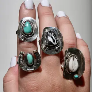 Cowrie and Turquoise cowboy hat ring size 6