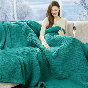 Full Size Electric Heated Blanket 72"X84" Green, Soft Double Sided Sherpa with LED Display, 6 Heating Levels & 10 hrs Timer, Machine Washable & Fast Heating for Women