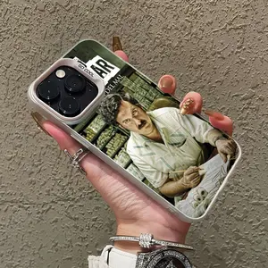 Phone Case with Minimalist Gangster Theme Pablos Escobars The Patron of Evil Suitable for iPhone 17 16 15 14 13 12 11 PRO MAX PLUS AIR and 16E AIR XR XS MAX 7 8 Plus Series, Colorful Matte Silver Hard Creative Fashion Personality