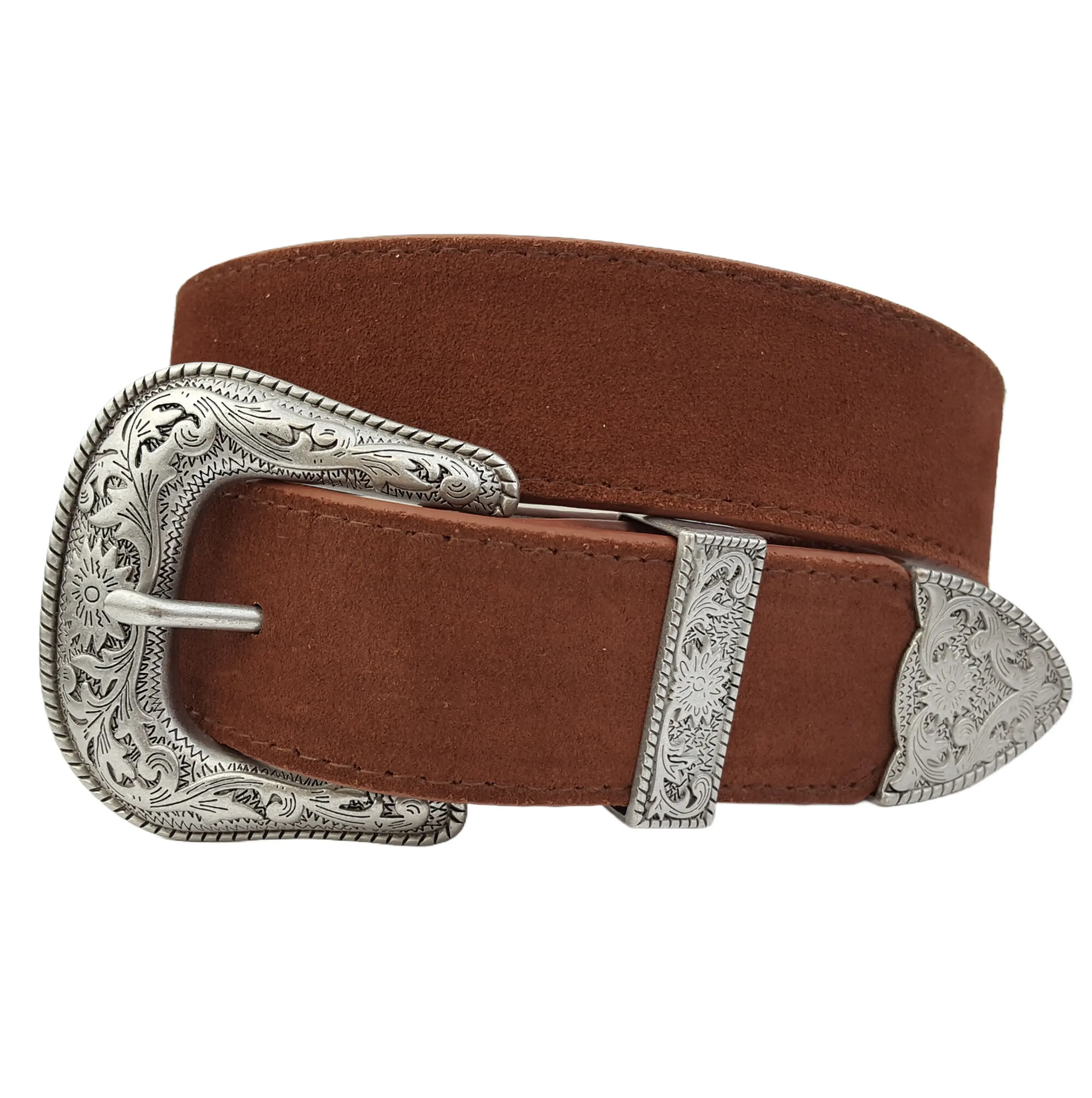 Genuine Suede Belt with Western Buckle set