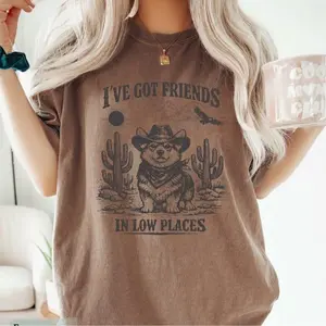 Comfort Colors Funny Corgi TShirt, Gift For Corgi Lover, Retro T-Shirt For Corgi Mom, Dog TShirt I've Got Friends In Low Places Corgi Dad Tee